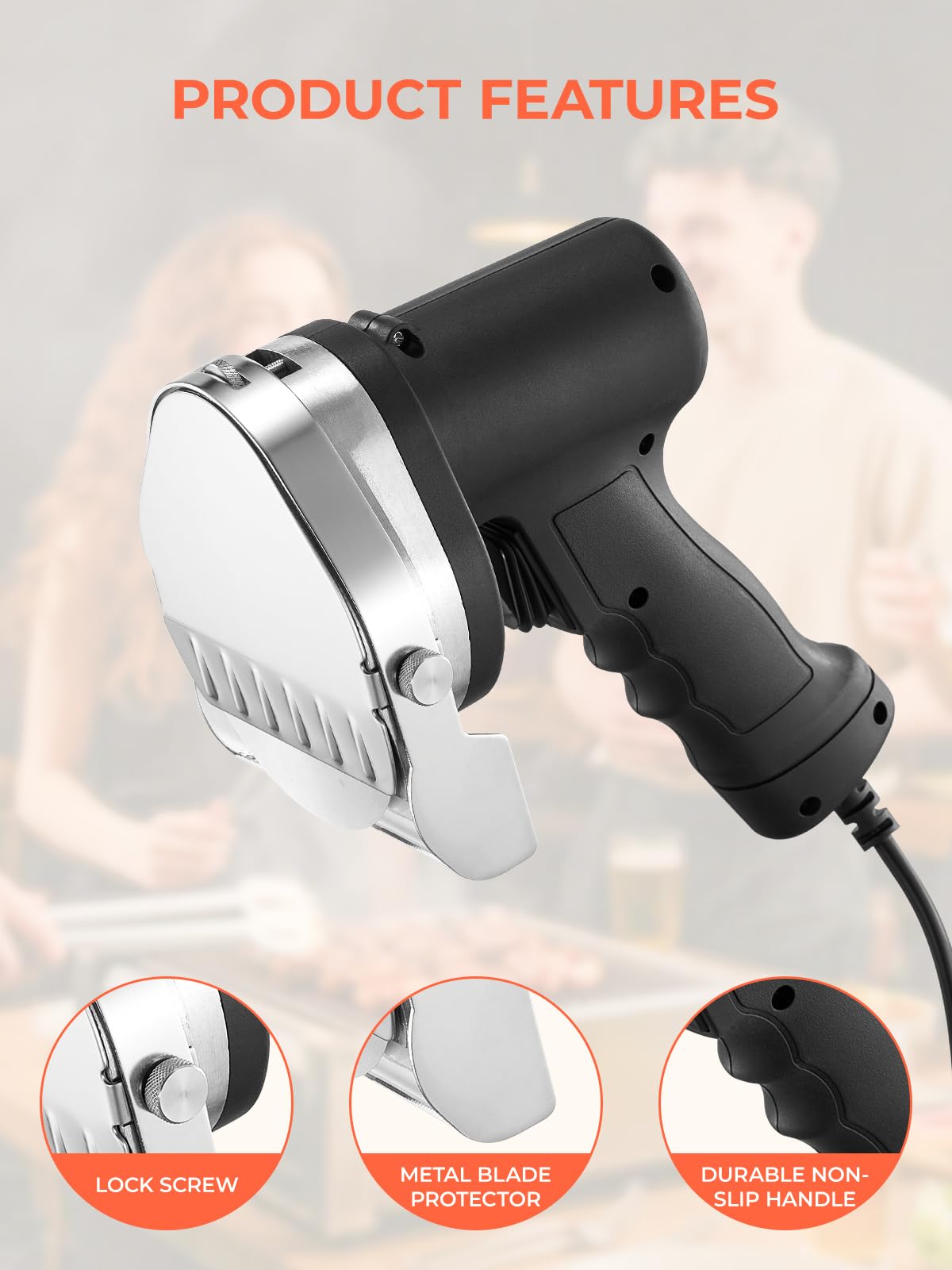 FOHERE Couteau à Kebab Electrique, Epaisseur de Coupe Réglable 0-8mm, 3800 RPM, Trancheuse à Viande Turc Shawarma Döner Kebab avec 2 Lames D100 mm, pour Restaurant, Snack-bar