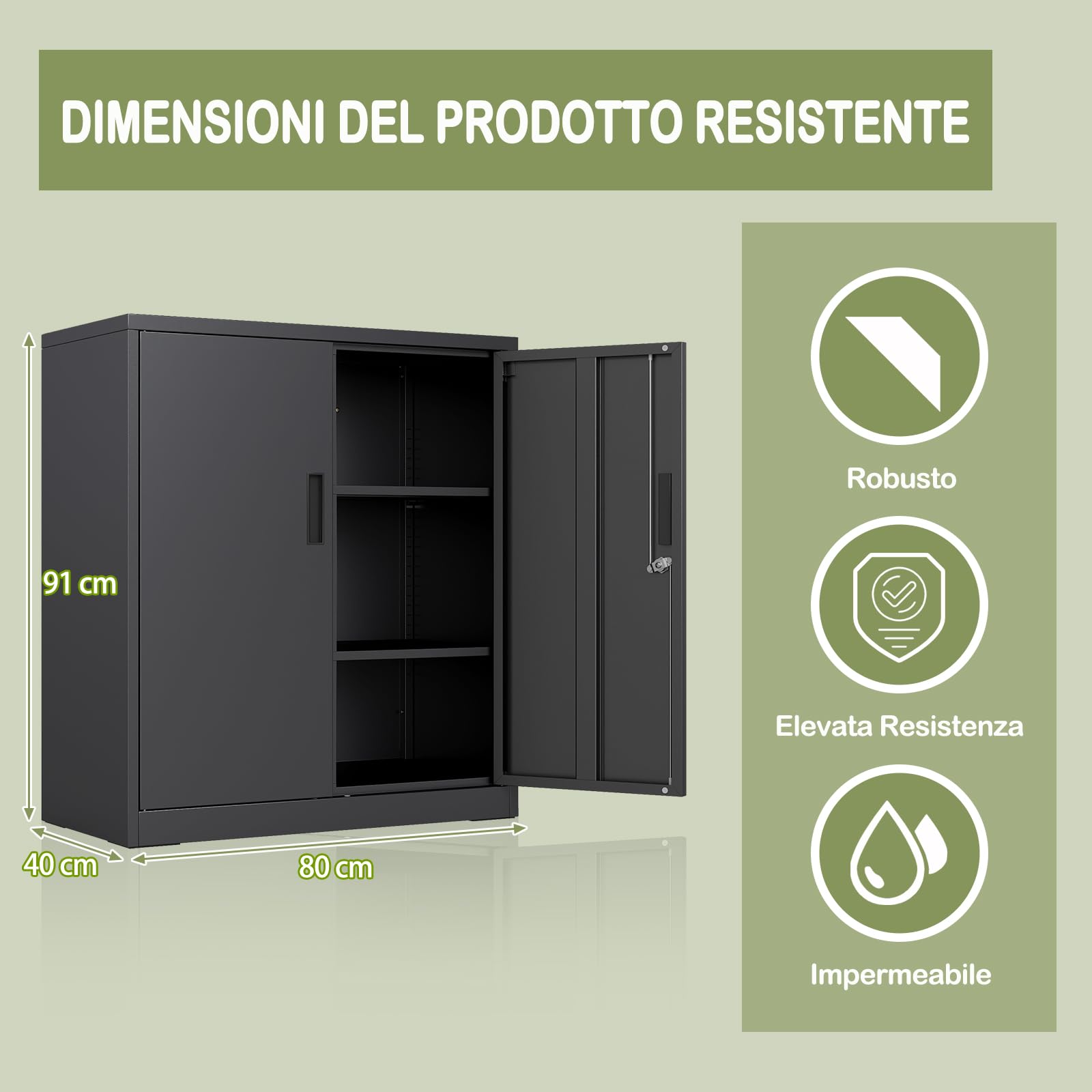 COSTWAY Armadio Portadocumenti, Armadio Multiuso con 2 Ante con Serratura e 2 Ripiani Regolabili, per Ufficio, Soggiorno e Scuola, 80 x 40 x 91 cm