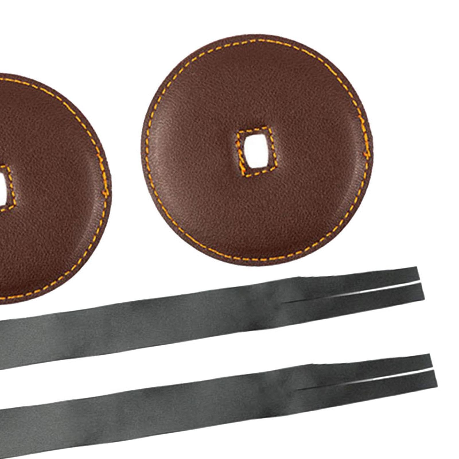 Fancyes 2Pcs Cymbal Handle Cymbal Strap Repairing Percussion Instrument Replacement Strip Symphony Musical Leather Straps with Pads, Dark Brown
