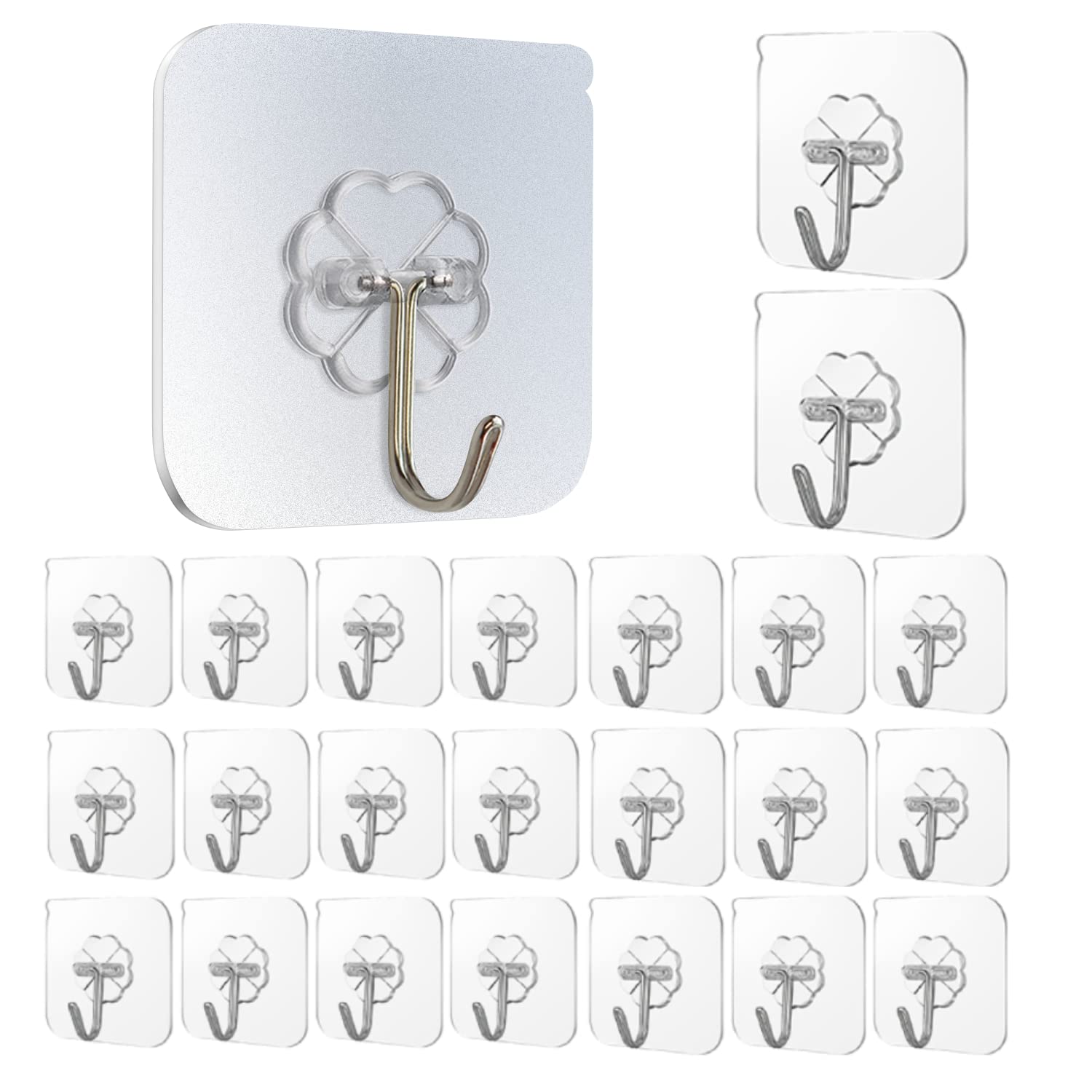 Photo 1 of **UNTESTED**
JEETAO Adhesive Hooks for Hanging, 22lbs Max, Transparent, Reusable, Seamless, Strong Bathroom & Kitchen Hooks, 24 Pack