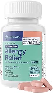 Sponsored Ad - Welmate Allergy Relief | Fexofenadine HCl 180 mg Non-Drowsy Antihistamine | 100 Count Tablets | 24 Hour All...