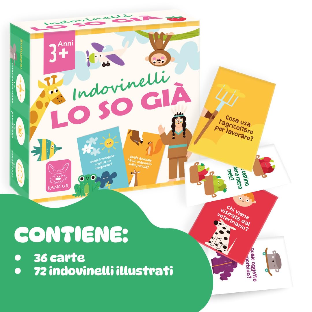 Gioco Educativo Indovinelli Lo So Già per Bambini dai 3 Anni in su Sviluppa Logica Linguaggio e Immaginazione 72 Domande Illustrate Divertente Gioco da Tavolo per Famiglie e Bambini