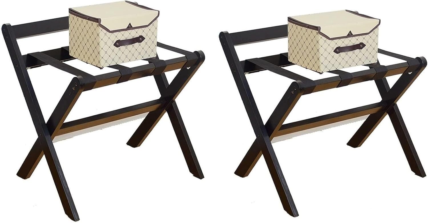 MSHGSKU Luggage rack Luggage Stand Rack - Suitcase Stand, Foldable Home Coat Rack, Hotel Solid Wood Luggage Rack Luggage Storage Rack(Schwarz,2pcs)