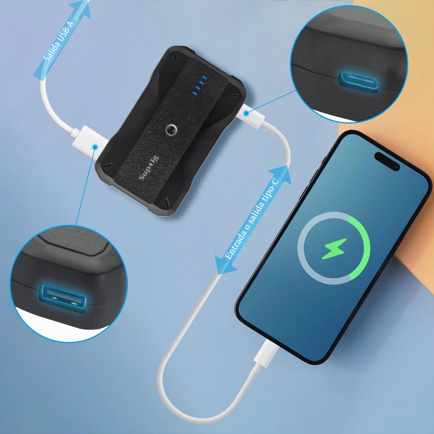 Suptig Cargador portátil de 9000 mAh compatible con GoPro, Canon, Nikon, DJI osmo, Insta 360, Akaso More cámara, teléfono, etc.