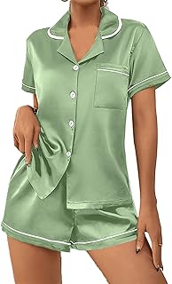 Conjunto de ropa de descanso de dos piezas para mujer, pijama de seda para mujer, color rosa intenso, conjunto de camisón de satén para mujer, conjunto de pijama de satén para mujer, conjunto de ropa