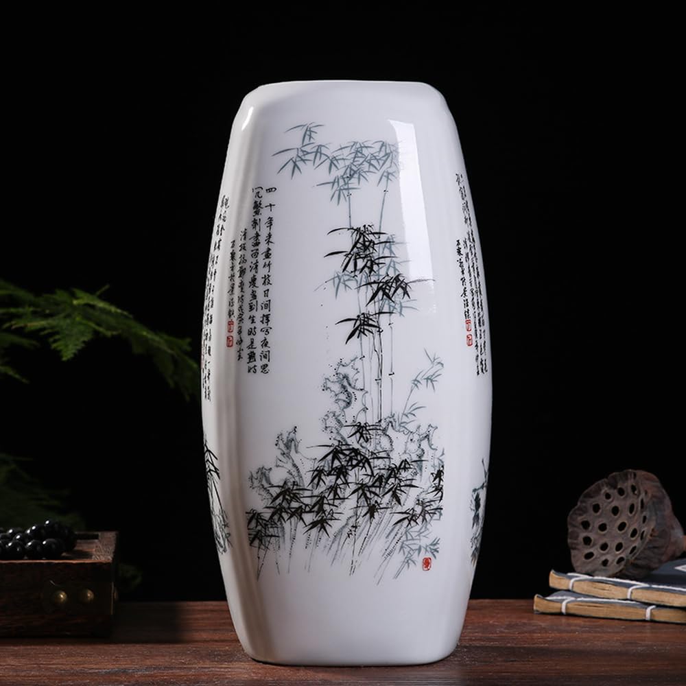 asdchZen Jingdezhen Vase Desktop Ceramic Decorative Square Hydroponic Vase Lucky Vertical Flower Arrangement Living Room Home Hydroponic Flower Ornaments