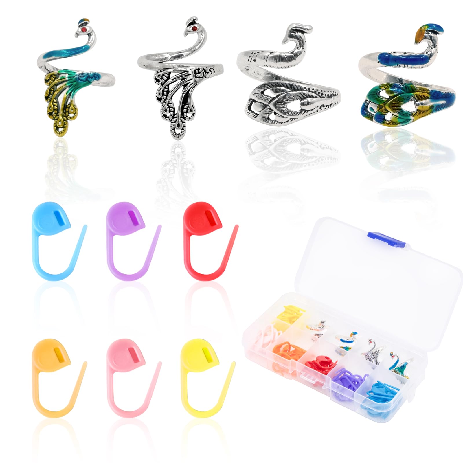 60 Pcs Crochet Stitch Markers + 4 Adjustable Tension Rings & 6 Hooks - Colorful Crafting Set