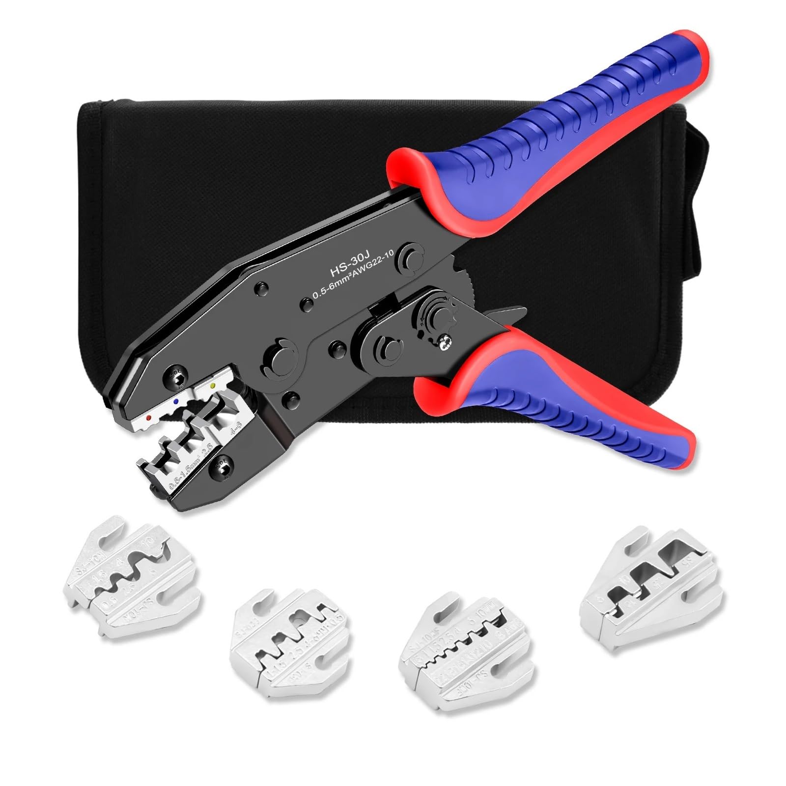 Ewsdsfs Hs-30J 4Jaws Kit Hs-30J Ratcheting Wire Crimper Pliers Set With 4 Jaws For 03B/10N/10Wf/35Wf Connectors Multi-Functional Handcrimping Tool Kit