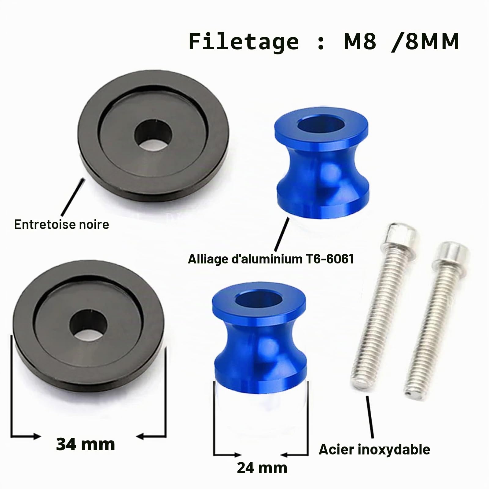 2pcs Moto Diabolos M8*1.5 CNC 8mm Bobine pour Suzuki SV650 SV 650 SV650A SV650S SV650X 2000-2023（Bleu）