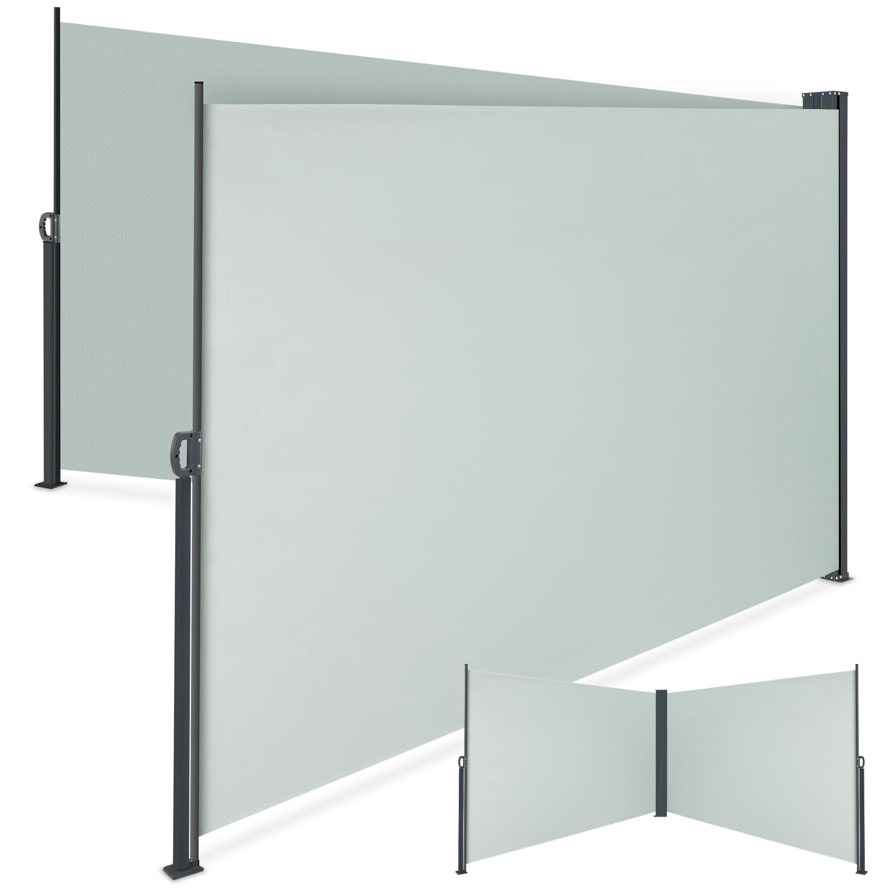 tectake® Double Side Awning, 180 x 600 cm, Retractable Sun Shade for Privacy, Sun & Wind Protection, Water-Repellent Fabric & Steel Structure, Ideal Patio, Balcony & Garden Privacy Screen - Grey
