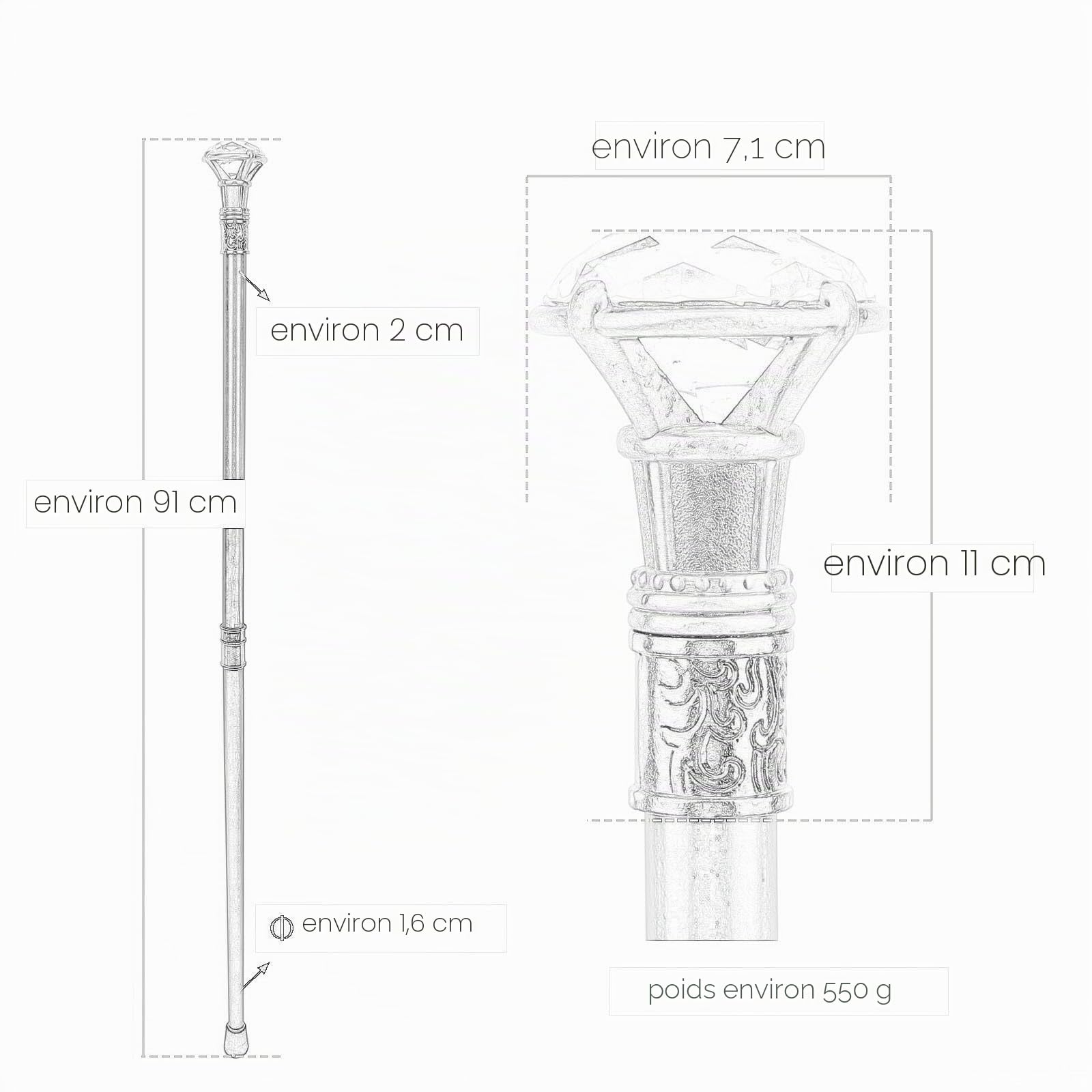 Canne en Diamant en Cristal Canne Accessoires de vêtements béquilles de métal de Mode créatives Accessoires de Performance du Nouvel an(glod,91cm/35.8inch)