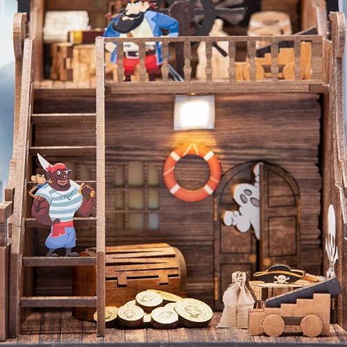 Miniatura 5 de Cutefun Rincón de libros de bricolaje kit de construcción de modelo de sujetalibros de madera de casa de muñecas con luz LED kit de modelo de madera