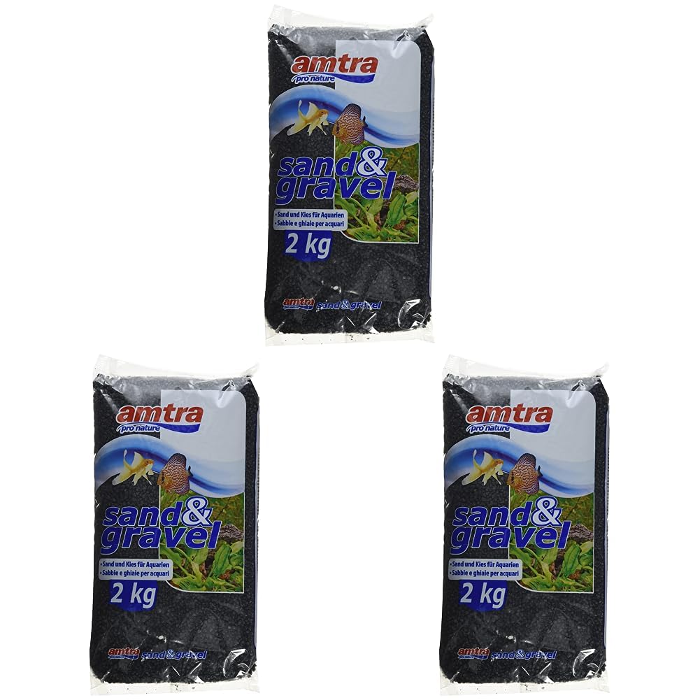 Amtra Cuarzo Ceramizado Negro, Arena de Acuario de Cuarzo Fino, para Agua Dulce o Salada, Grano de 2-3 mm, Cantidad 2 kg (Paquete de 3)