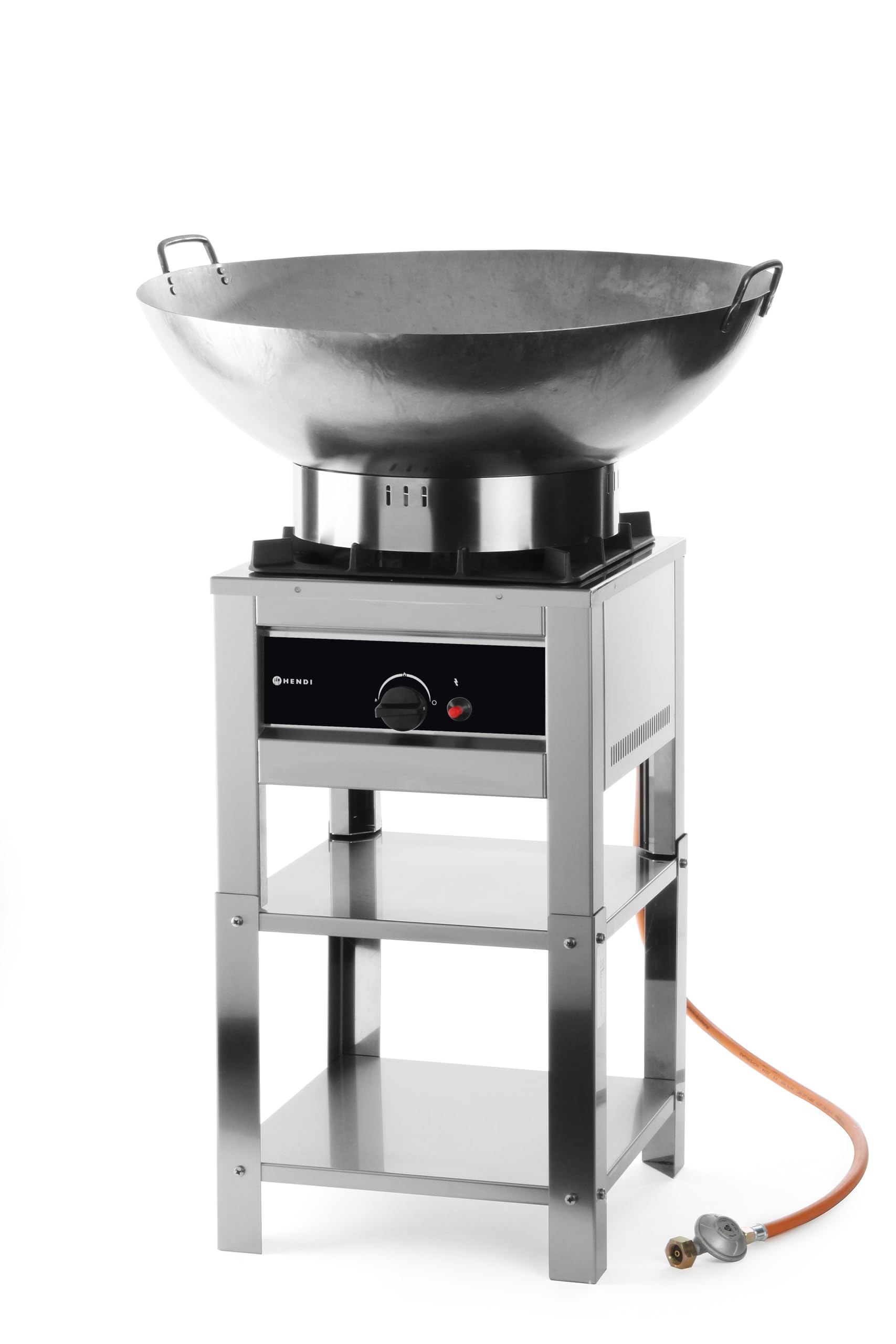 HENDI Réchaud à Gaz Professionnel Hokker pour Utilisation en Intérieur, avec Thermocouple et Allumage Électronique, Compatible Gaz Propane et Butane, 6,7kW, 425x425x(H)400mm, Acier Inoxydable