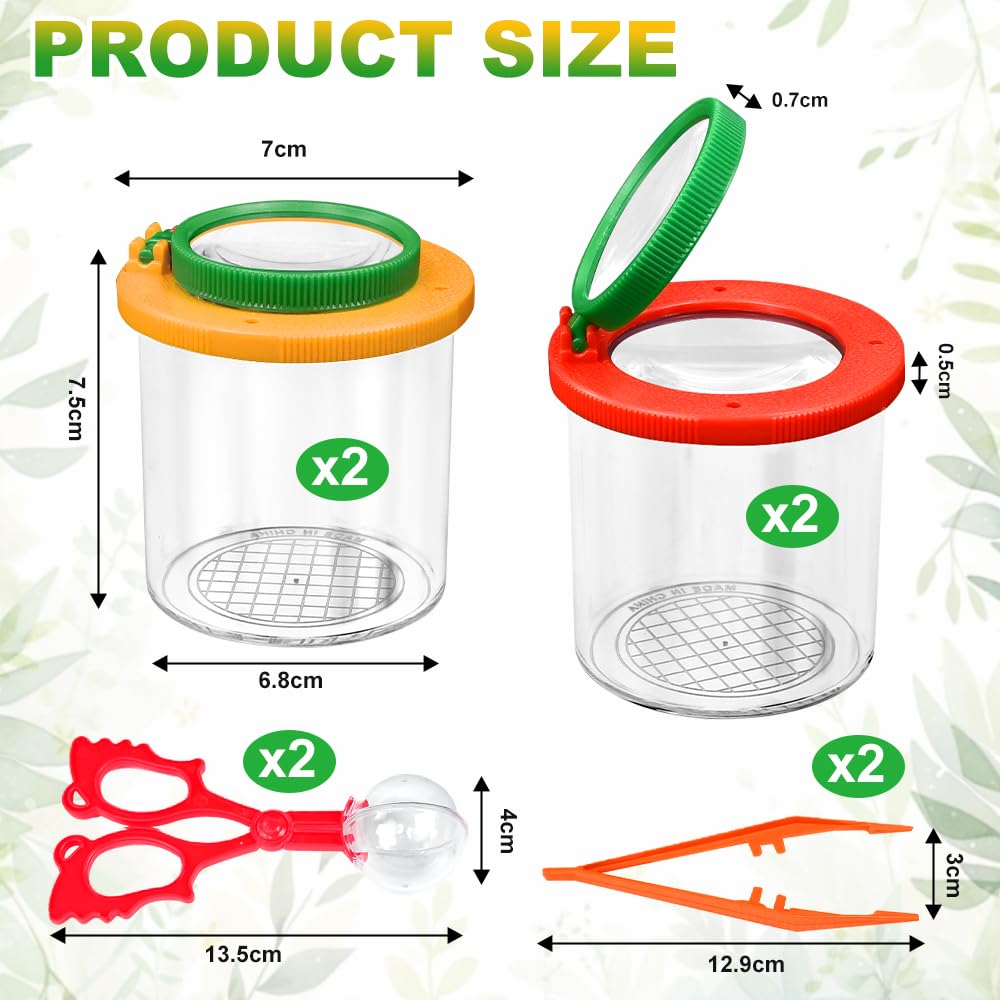 4 Stück Becherlupen für Kinder Becherlupe Lupenglas für Kinder Set Insekten Viewer für 3-Fach/6-Fach Lupenbecher Set Insektenfänger mit Pinzette Kleinkindspielzeug für Outdoor Natur Erkundung