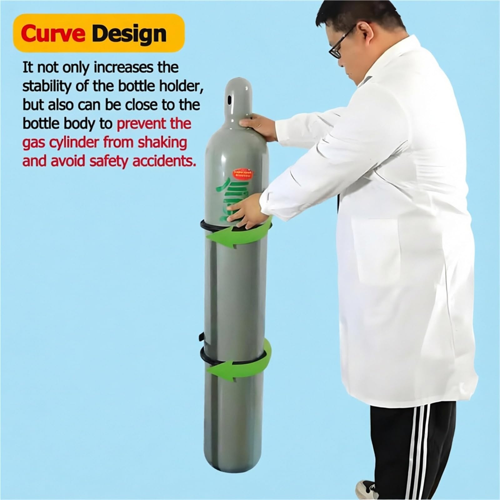 Soporte de almacenamiento para bombonas de oxígeno de alta resistencia, Soporte de fijación para bombonas de gas de montaje en suelo, Soporte portátil de acero con cadena de seguridad(60x30x100cm)