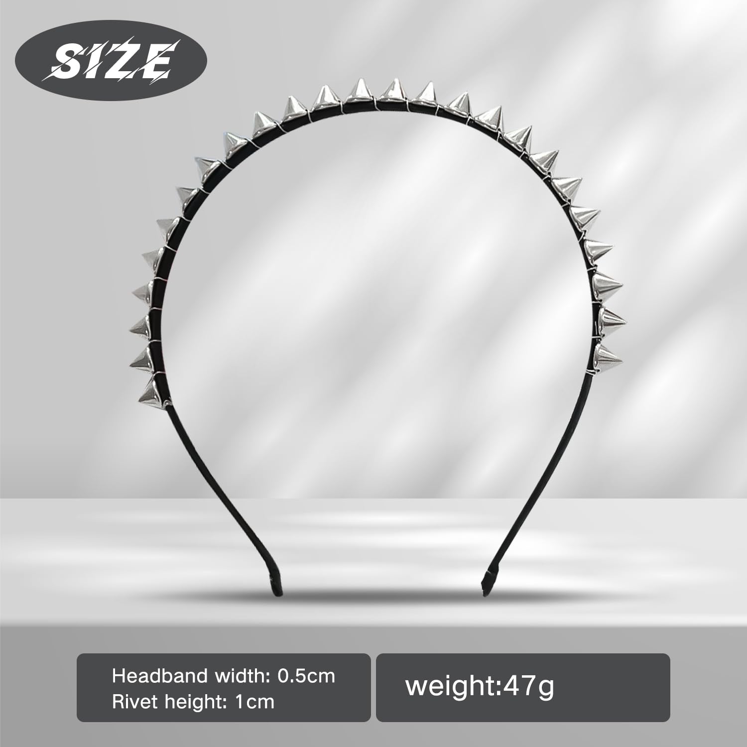 HAICN 2-Piece Riveted Metal Punk Pointy Headband with Studs for Women's Party Supplies, Multicolor - Image 2