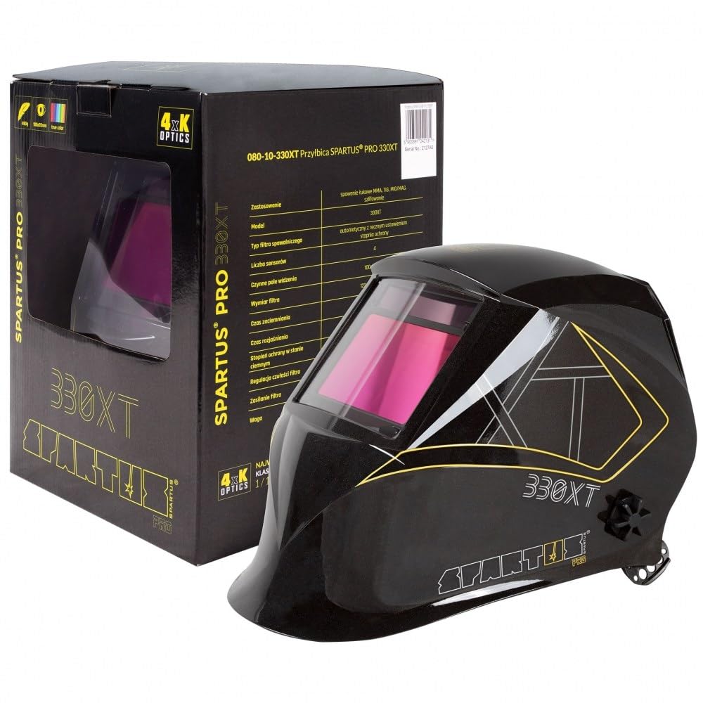 SPARTUS Schweißhelm Automatik Schweißmaske - Automatischer Schweißhelm 1/1/1/1 True Color Sichtfeld 100x65mm Schleiffunktion - Pro 330XT - Bestschweissen.de