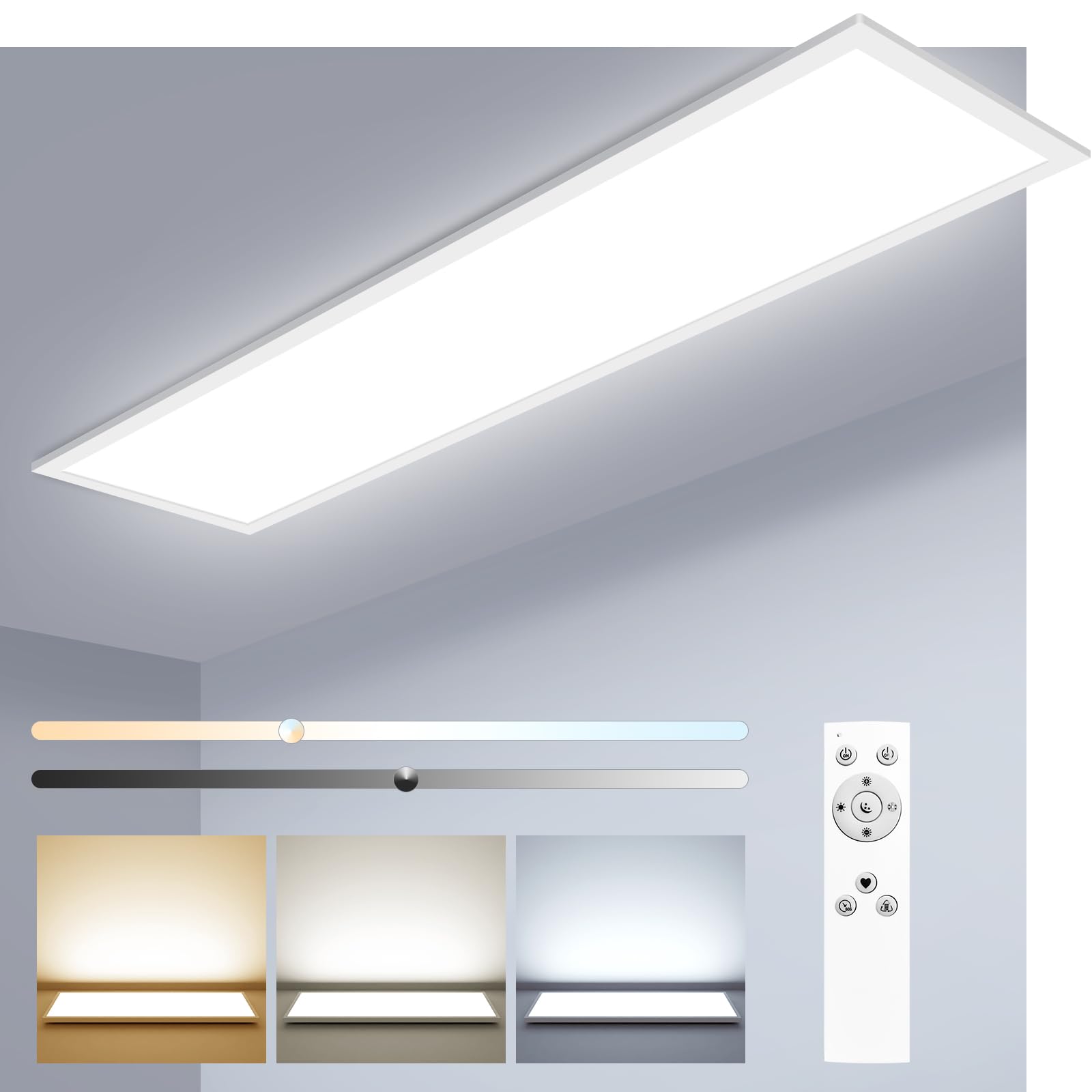 zemty LED Panel Deckenleuchte 80x25 cm, 40W 4000LM Deckenlampe Flach mit Fernbedienung Dimmbar, 3000-6000K Tageslichtlampe Decke Lang für Küche Schlafzimmer Wohnzimmer