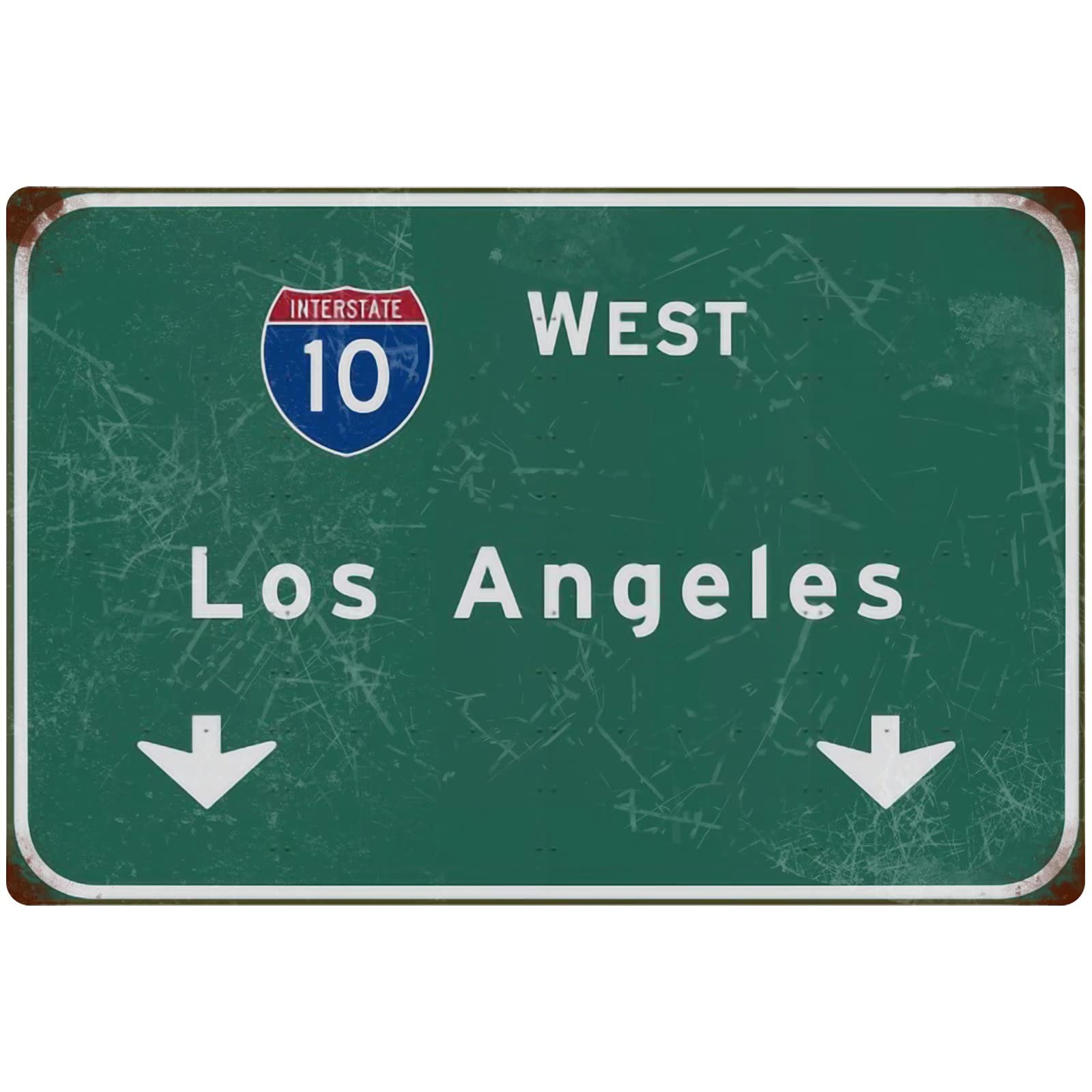 Highway Tin Sign Retro Interstate 10 West Los Angeles Wall Decor Bar Club Home Restaurant Airport Wall Hanging 12x17 Inches