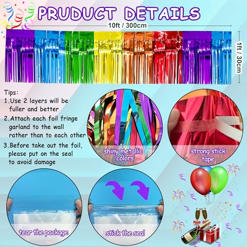 Image of 4 Packs Total 39 Ft Rainbow Parade Floats for Trailer Car, Colorful Foil Fringe Garland Tinsel Streamers Hanging Banner Table Skirts for Graduation Homecoming Holiday Birthday Pride Party Decor
