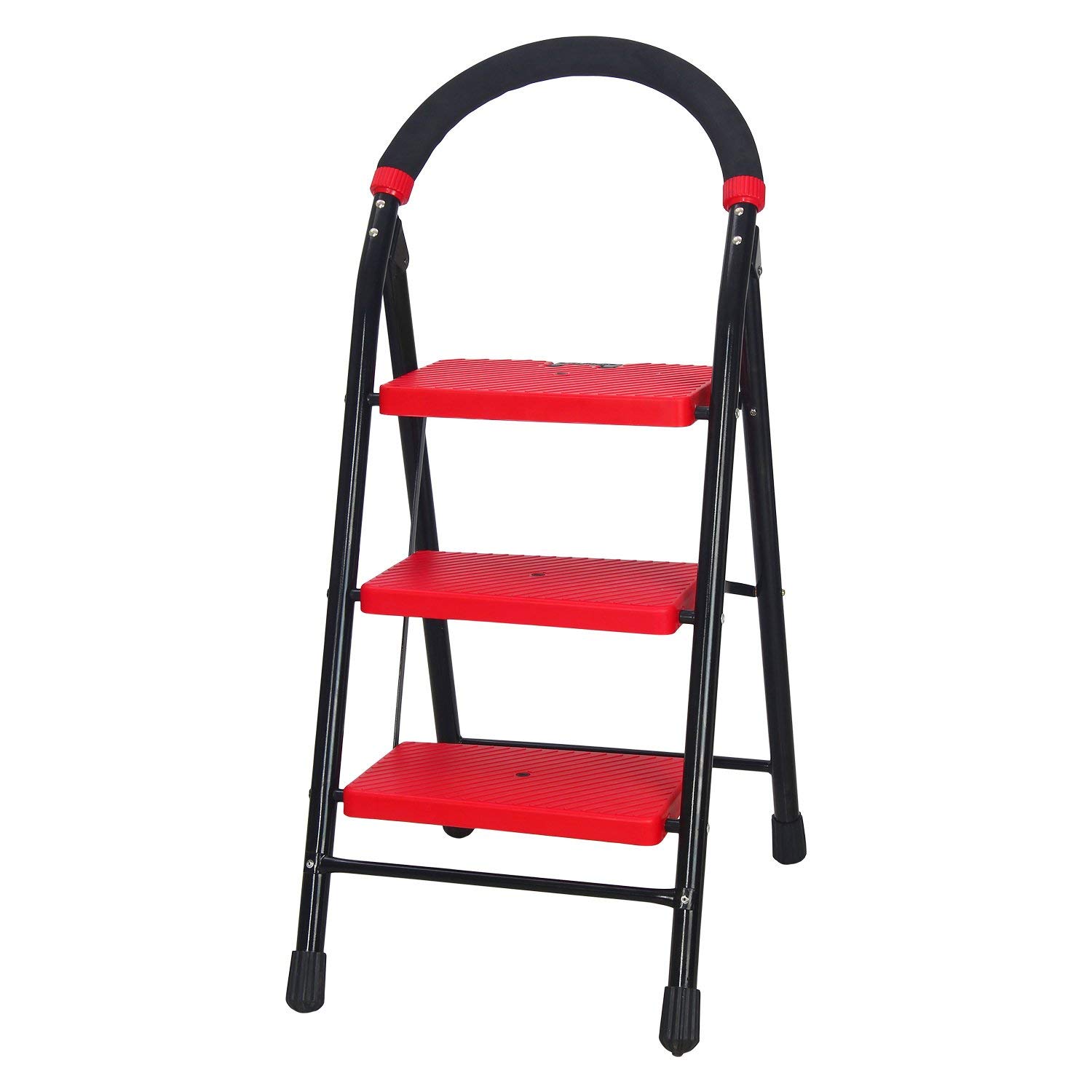 CIPLA PLAST Super Milano Heavy Duty Ladder for Home Folding Ladder Premium Alloy Steel Folding 3 Step Ladder for Home, Wide Anti-Skid Steps (Black & RED) GEC-L3(SM)-image-20