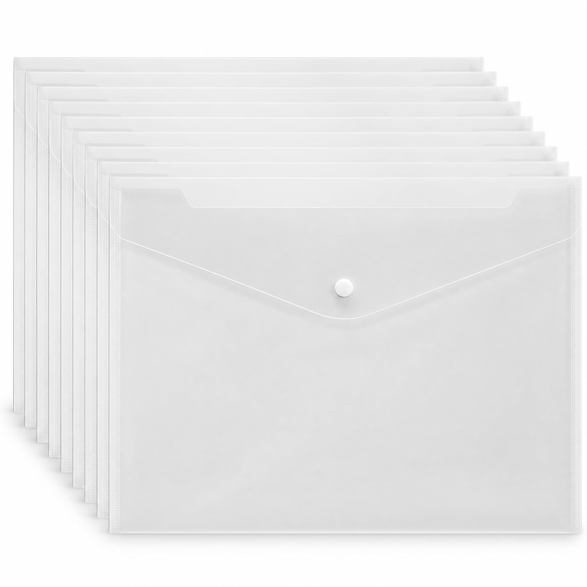 10 cartelline portadocumenti formato A5, 23 x 18 cm, impermeabili, con bottone a pressione, trasparenti, antistrappo, rinforzate, per documenti, ricevute