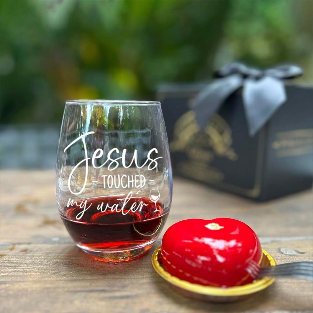 Jesus Touched My Water Wine Glass, Christian Birthday Gifts for Women, Funny Wine Glass Gift for Friends, Inspirational Religious Birthday Retirement Gifts for Mom Boss Teacher Coworker - Image 2