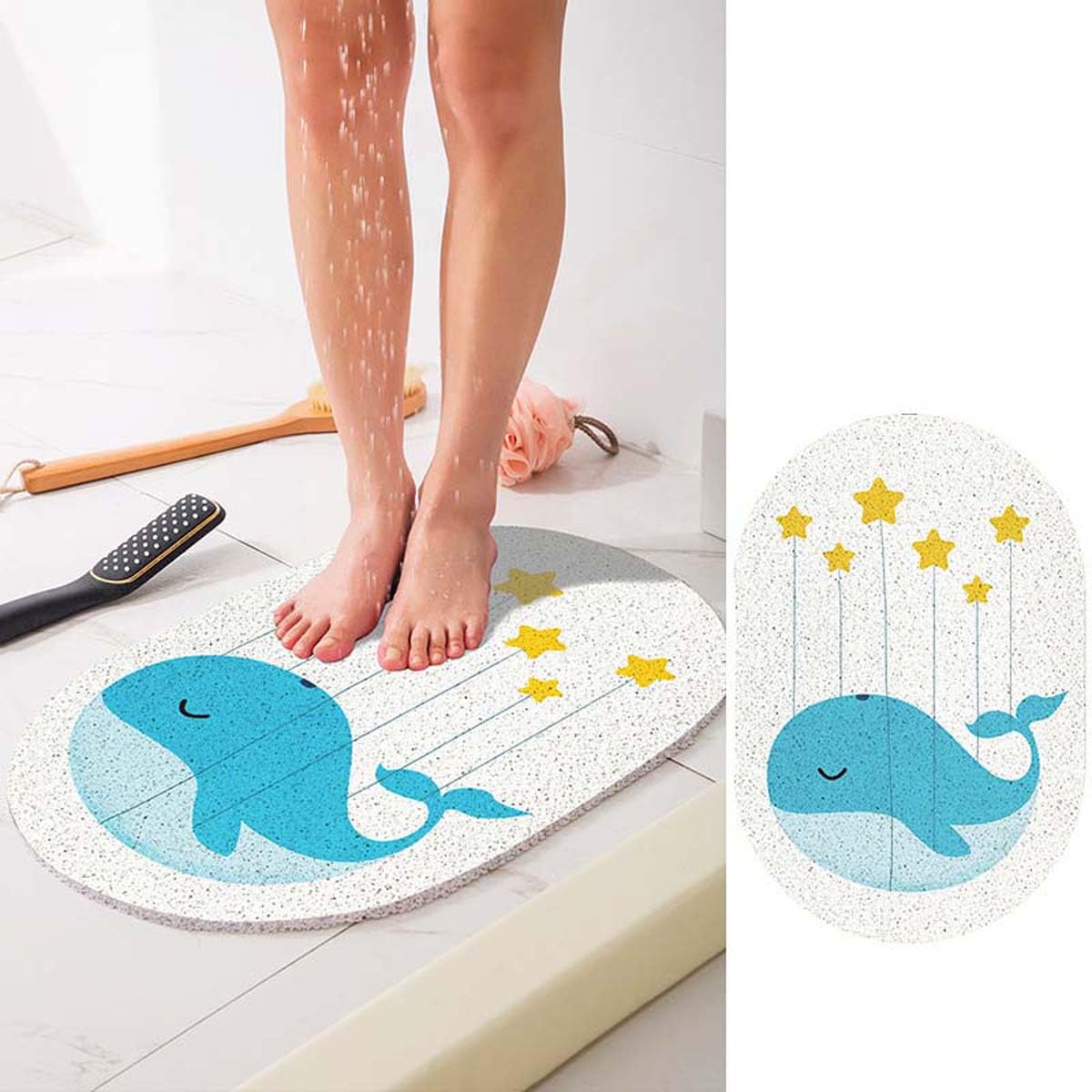 Anti Mould Bathtub Mat for Inside Bath, Oval Shower Mats Anti-Slip Shower Mat for Elderly Adult Pets, Quick Drying Soft Loofah Bath Mat for Bathroom Wet Area