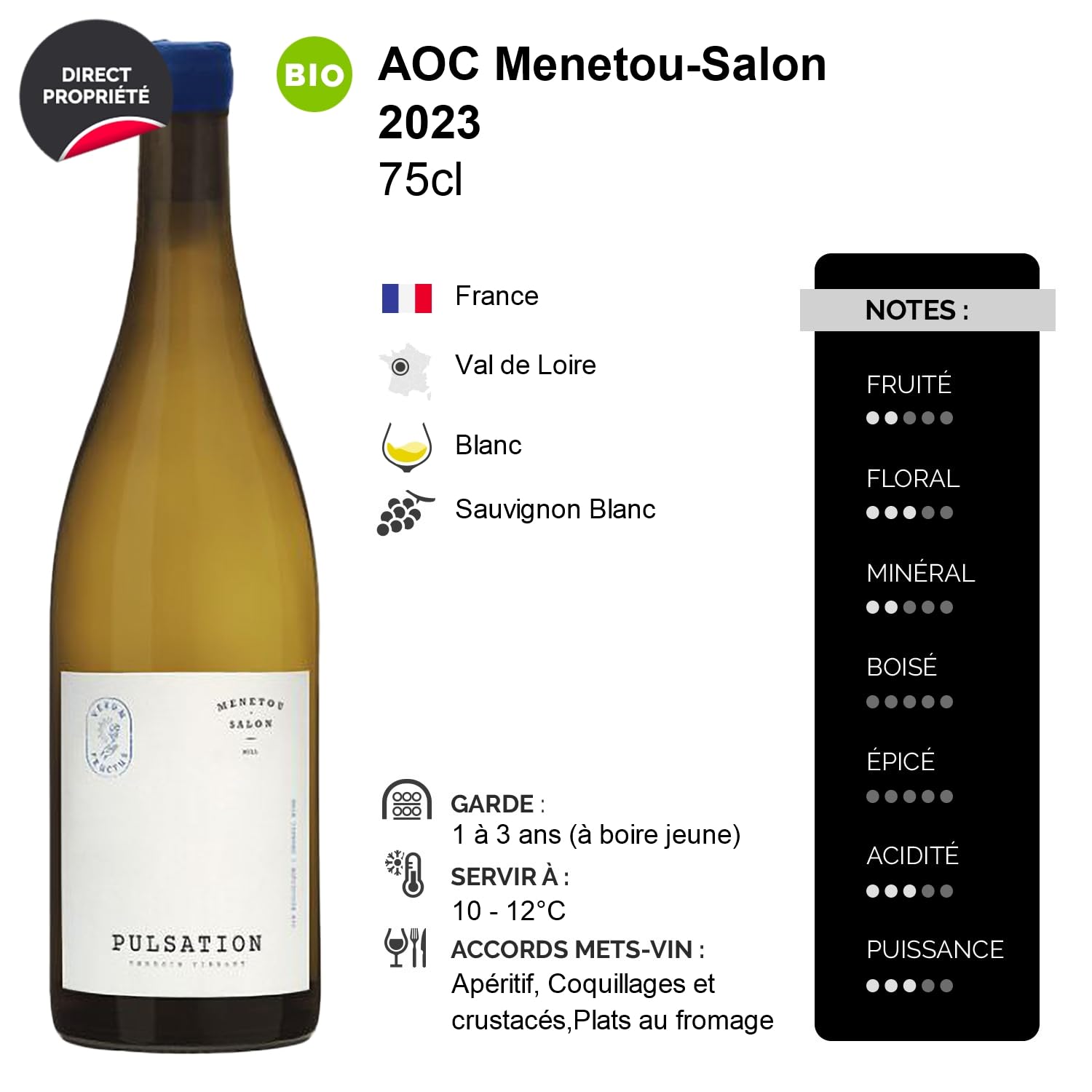 Menetou-Salon Pulsation - Blanc 2023 - Les Eclaireurs - Vin Blanc du Val de Loire (6x75cl) BIO