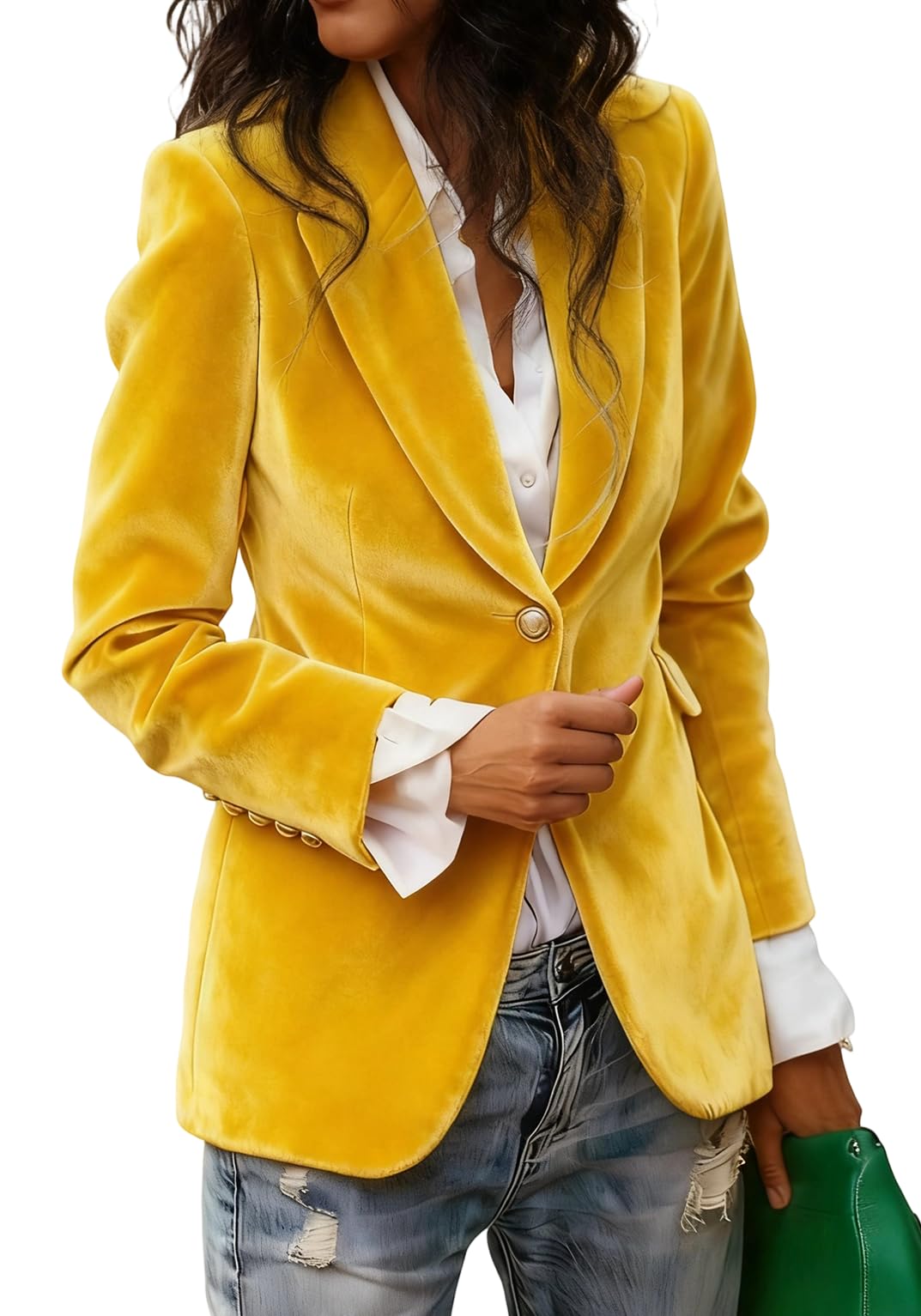 LKOUS Velvet Blazer Women Casual Long Sleeve Lapel Collar Button Blazer Jackets for Business Office