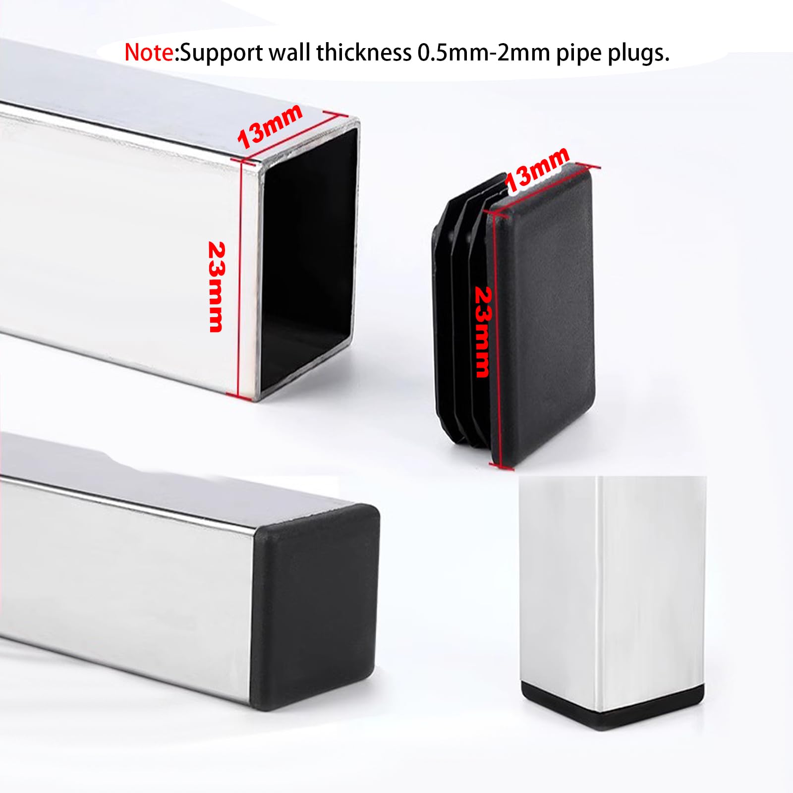 Prescott Plastics Lot De 20 Bouchons Rectangulaires En Plastique Nervuré De 19,1 X 38,1 Mm, Embouts Rectangulaires En Métal Noir, Protection Glisse Pour Pieds De Meubles, Résistants Aux Chocs Et Aux