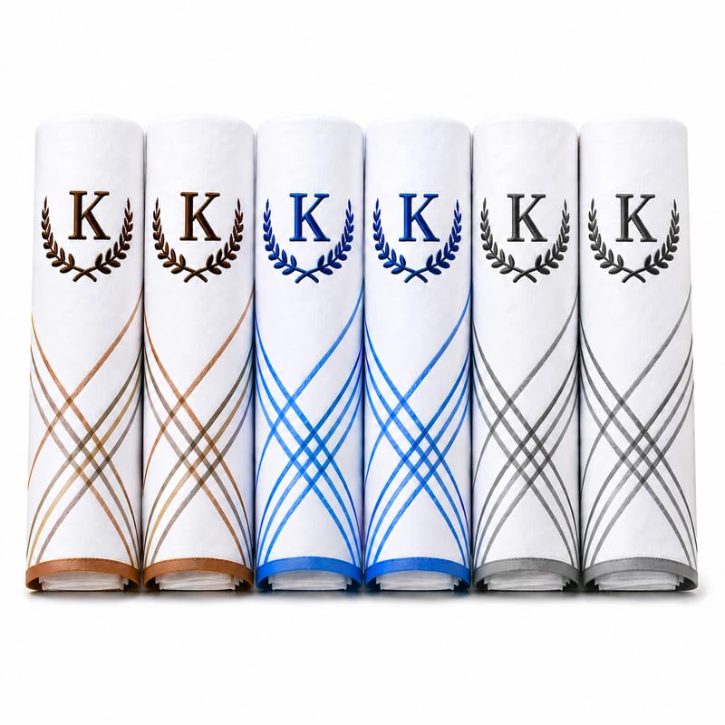 Image of GOLU MOLU Cotton White Formal Handkerchief Pack Of 6 | Office Travel Daily Use | Custom Initial Design | Free Size | Cotton Fabric | Customised N95 Mask Included
