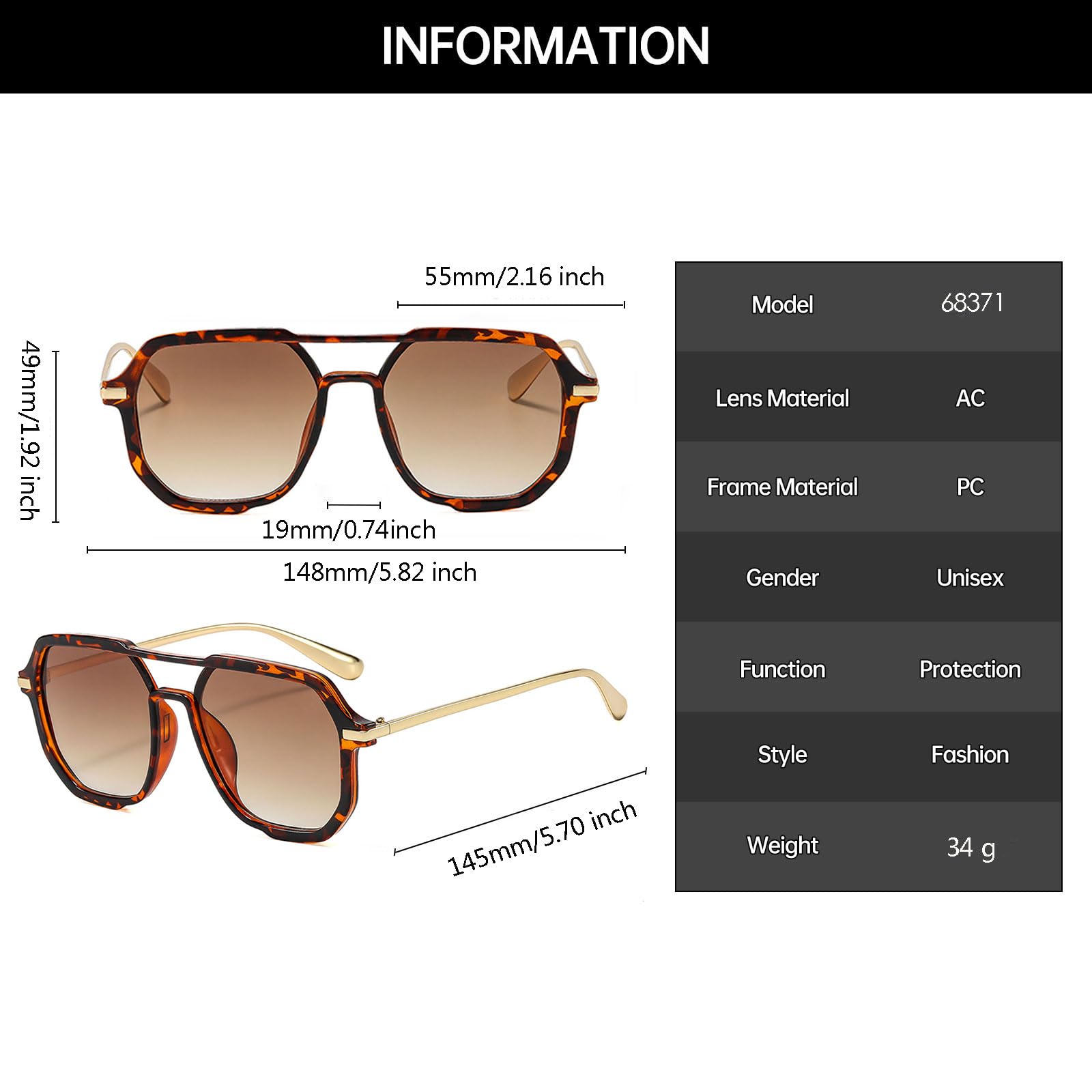 YAMEIZE Okulary przeciwsłoneczne w stylu retro z lat 70-tych pilotów - dla kobiet mężczyzn vintage okulary podwójny most ochrona UV400 ombre jazda