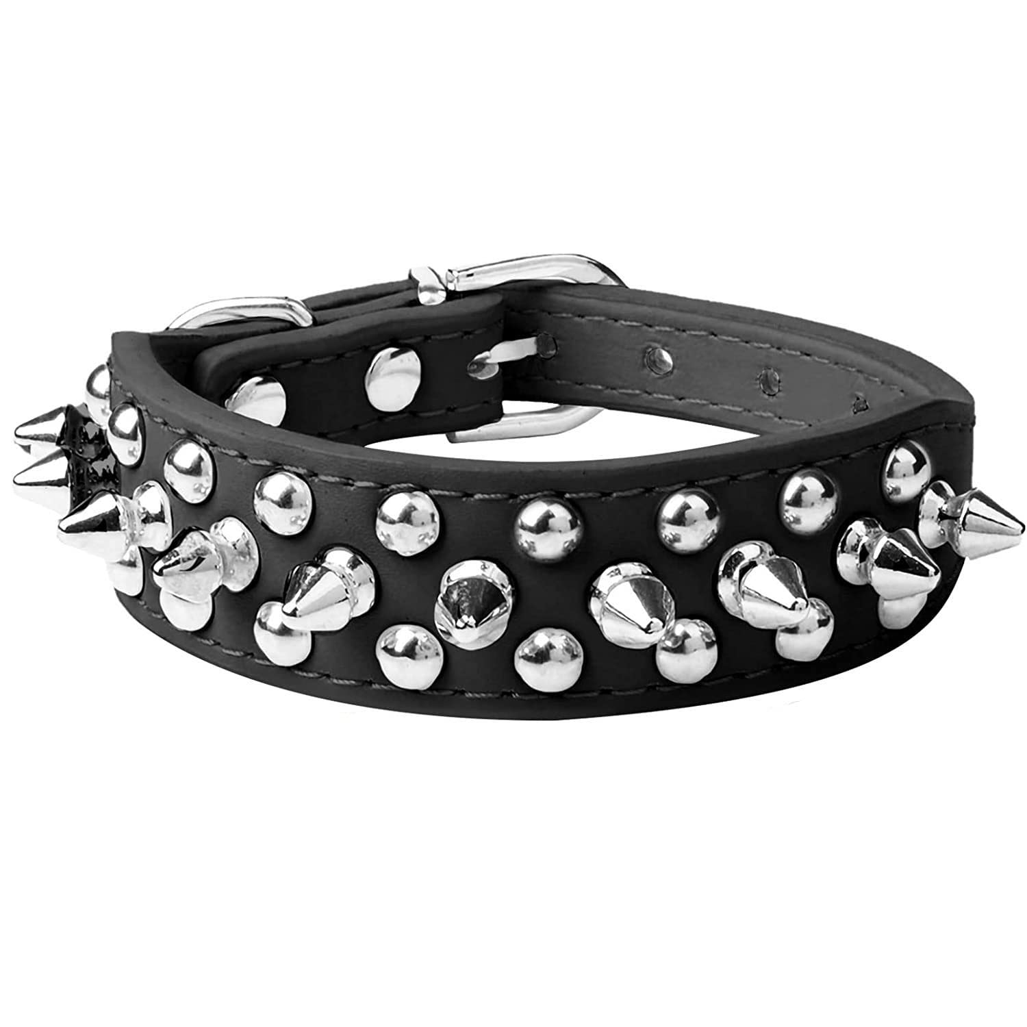 haoyueer Spiked Dog Collar Soft Pu Leather Mushrooms Rivet Spike Studded Puppy Adjustable Pet Collars for Small Breeds (S, Black)