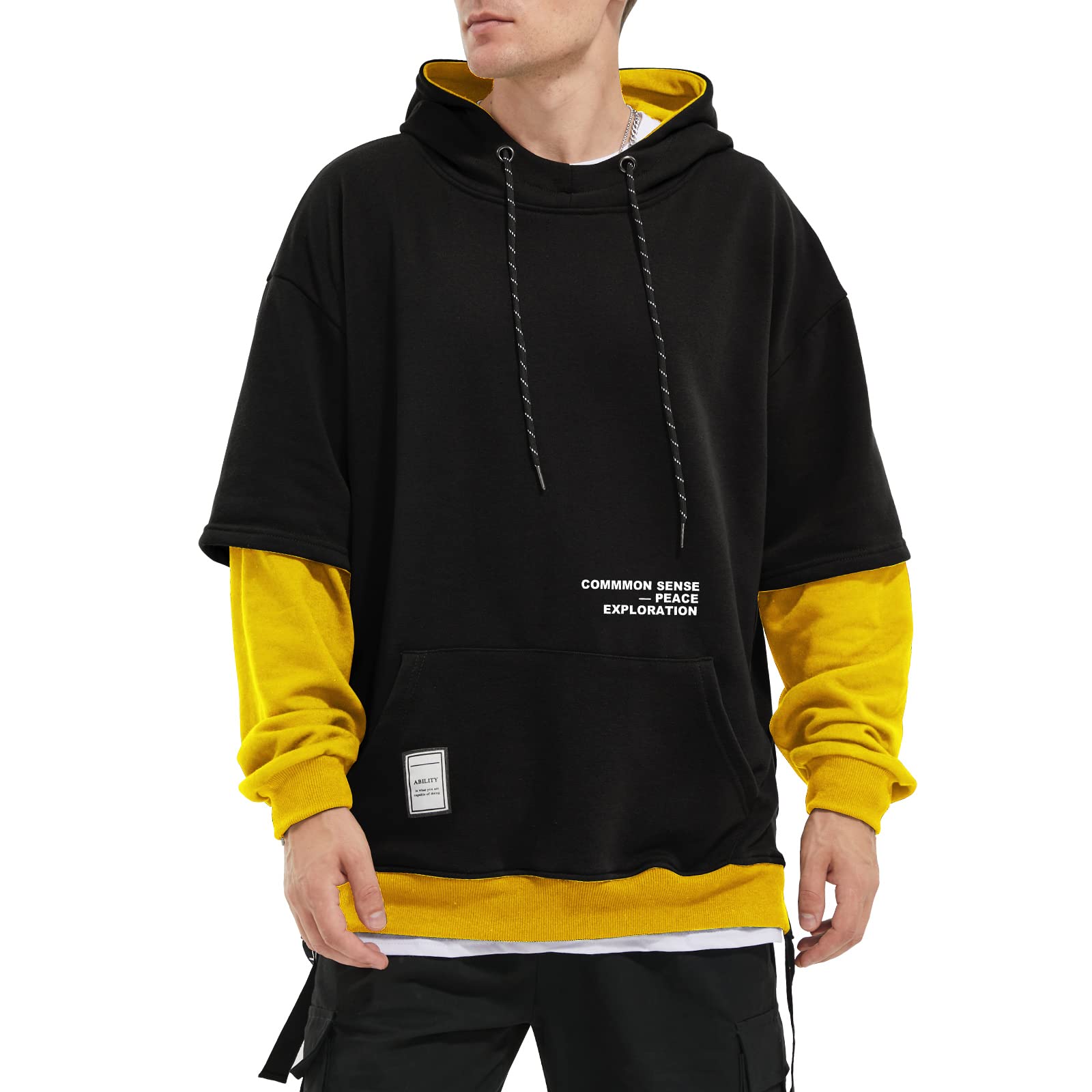 Hoodie Men's Pullover Hip Hop Hoodie Oversize Patchwork with Contrast Colour Japanese Streetwear Urban Sweater