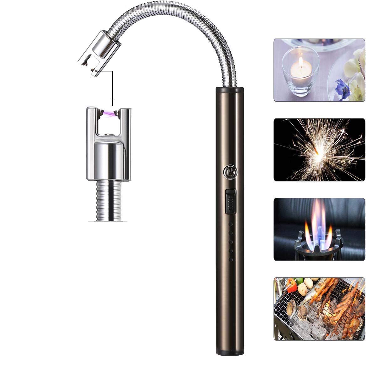 Electric Lighter Candle Lighter Arc Coil Flameless Lighter Windproof Portable Long Lighter Plasma USB Rechargeable Zinc Alloy Flexible