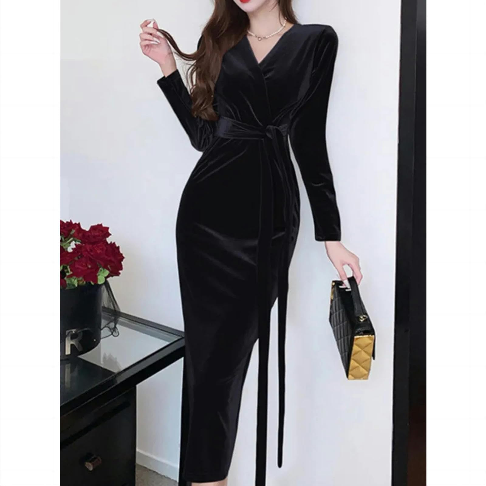 Sukienki damskie moda obcisła elegancka sukienka z długim rękawem na co dzień vintage sznurowane sukienki imprezowe