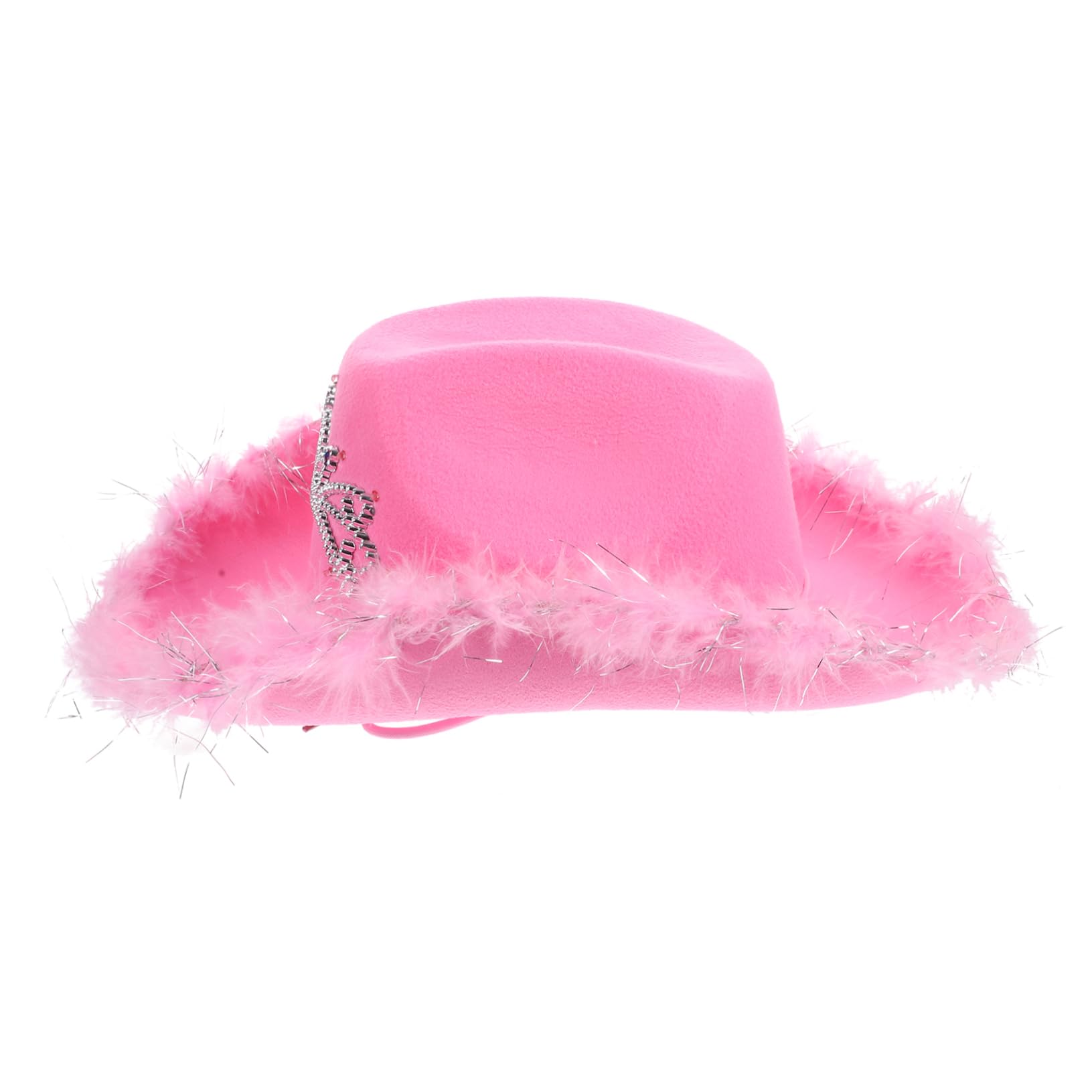 WOONEKY Sombrero de Mujer Rosa de Fieltro Estilo Occidental Luces, Cómodo para Cosplay y Juegos de Rol, Diseño de Vaquero Borde de Plumas