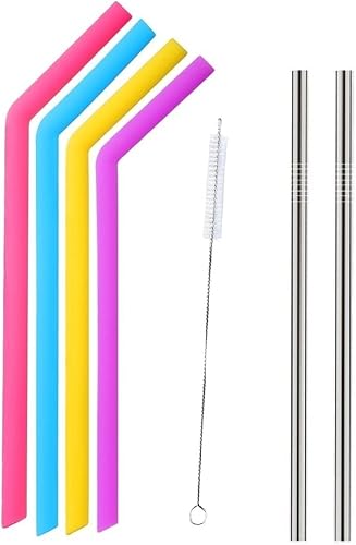Straws3998 - Pajitas de silicona reutilizables, multicolor