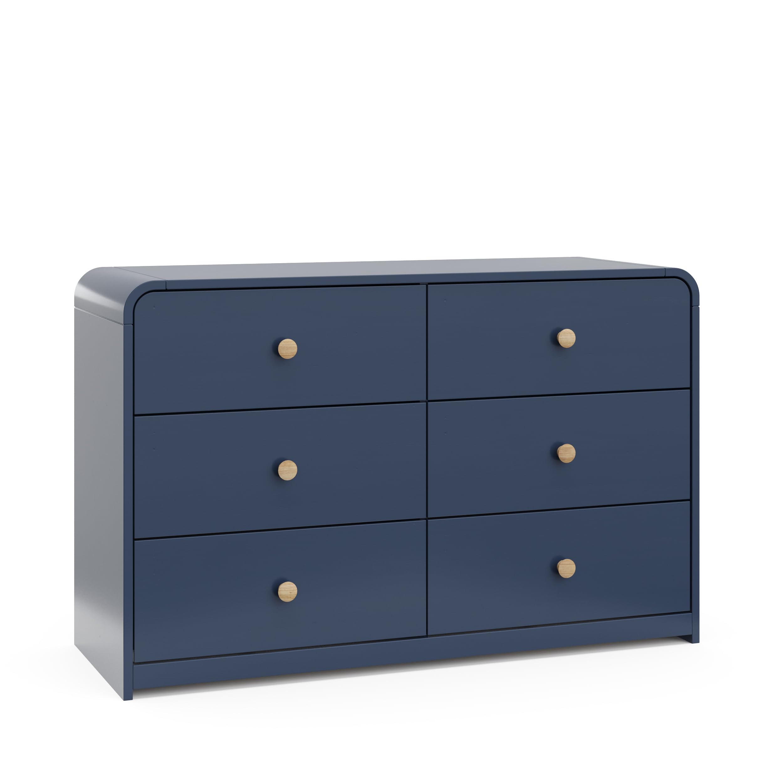 Storkcraft Santos 6 Drawer Bedroom Dresser (Midnight Blue & Natural) – GREENGUARD Gold Certified Dresser for Kids Bedroom with Interlocking Drawer