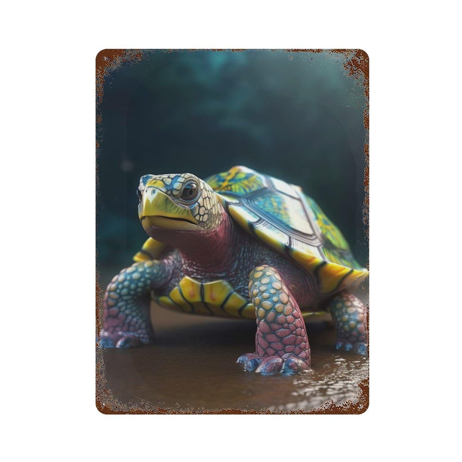 Garage Style Colorful Turtle Rusty Metal Tin Sign 15.7"x11.8", Farmhouse Wall Decor for Bar And Workshop