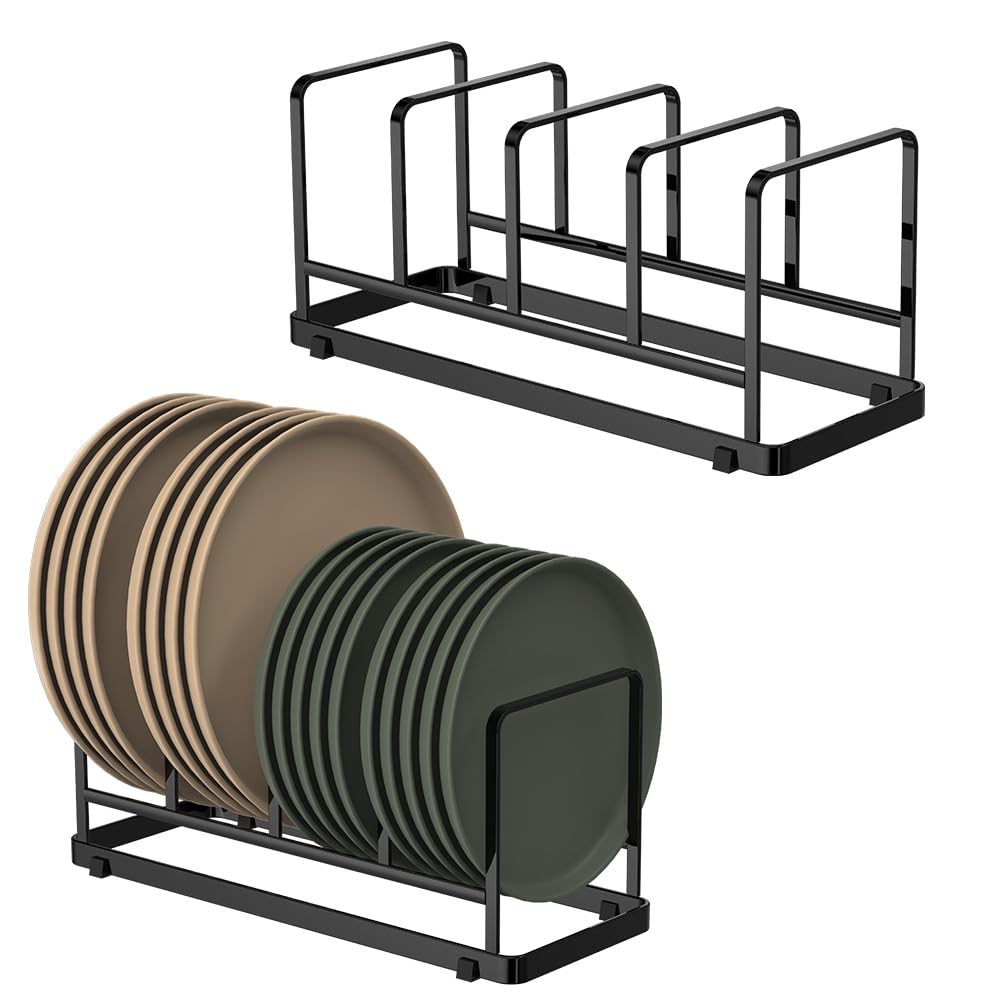 YunNasi Plate Rack, Plate Holder for Cupboard Dish Drainer for Cooking Trays and Chopping Boards (Black, Large-2 Packs)