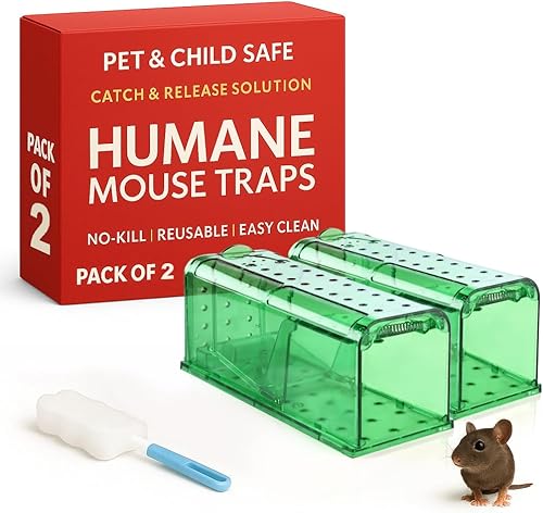 Miniatura 1 de Trampas humanas para ratones, paquete de 2 trampas para ratones vivos, trampas de captura y liberación para uso en interiores y exteriores, trampas