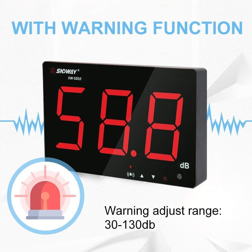 Tyenaza Medidor de Decibelios, SW-525A 30-130dB Medidor de Nivel de Sonido Montado en la Pared, Pantalla LED Grande, Alimentado por USB, para áreas Públicas Restaurantes Aulas Hospitales(210x130x30mm)