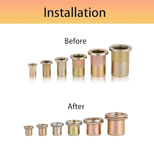 Miniatura 6 de boyiksh 580pcs #14-20, #10-24, #38-16, #8-32, #516-18, Kit surtido de tuercas remachables de acero al carbono, acabado de zinc amarillo, surtido de