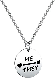 LGBT Pronouns Gender Neutral They/Them She/They He/They Disc Pendant Necklace Non-Gender Jewelry LBGTQ Pride Gift For Transitioning Friend
