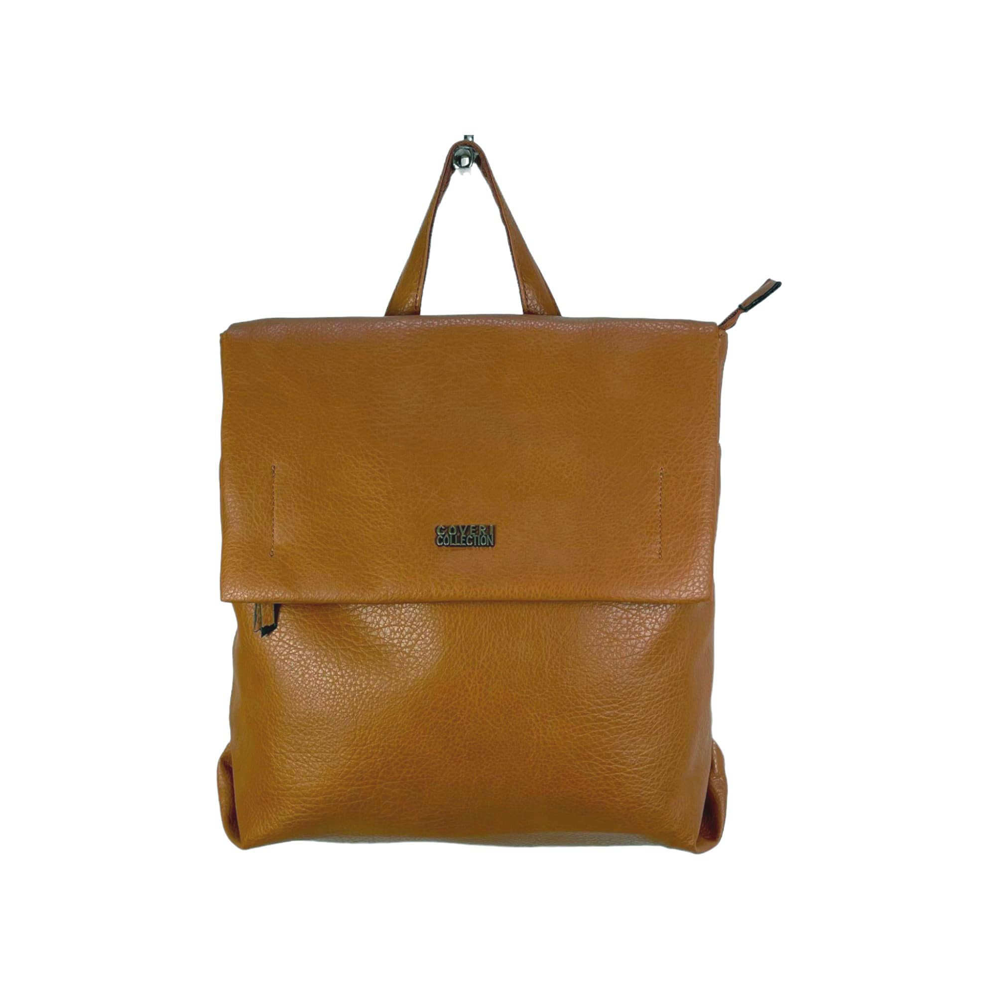 CoveriWomen's Casual PU Leather Backpack Convertible Shoulder Bag with Flap and Adjustable Straps for College or Work, mustard yellow