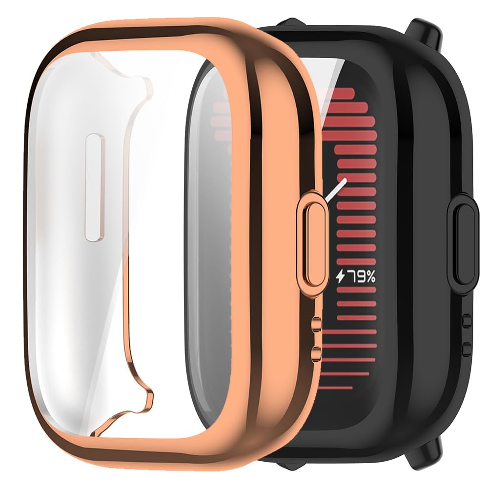 [2 piezas Compatible con Amazfit active, Funda protectora Película protectora antiarañazos Protector de pantalla de silicona Protección total Funda de TPU -black rosegold
