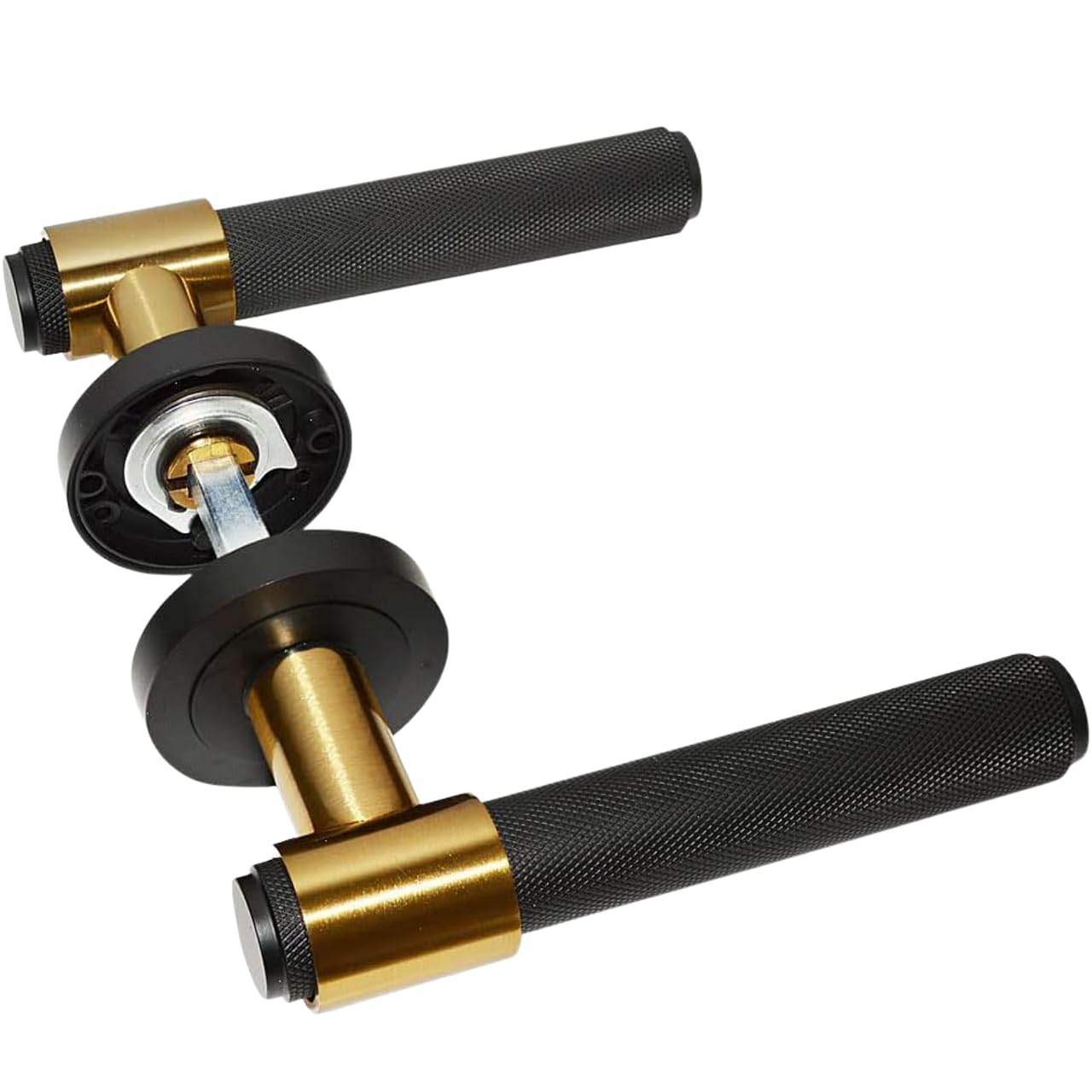 HANDLESTORE Knurled Lever on Rose Door Handles – Matt Black Finish, Pair with...